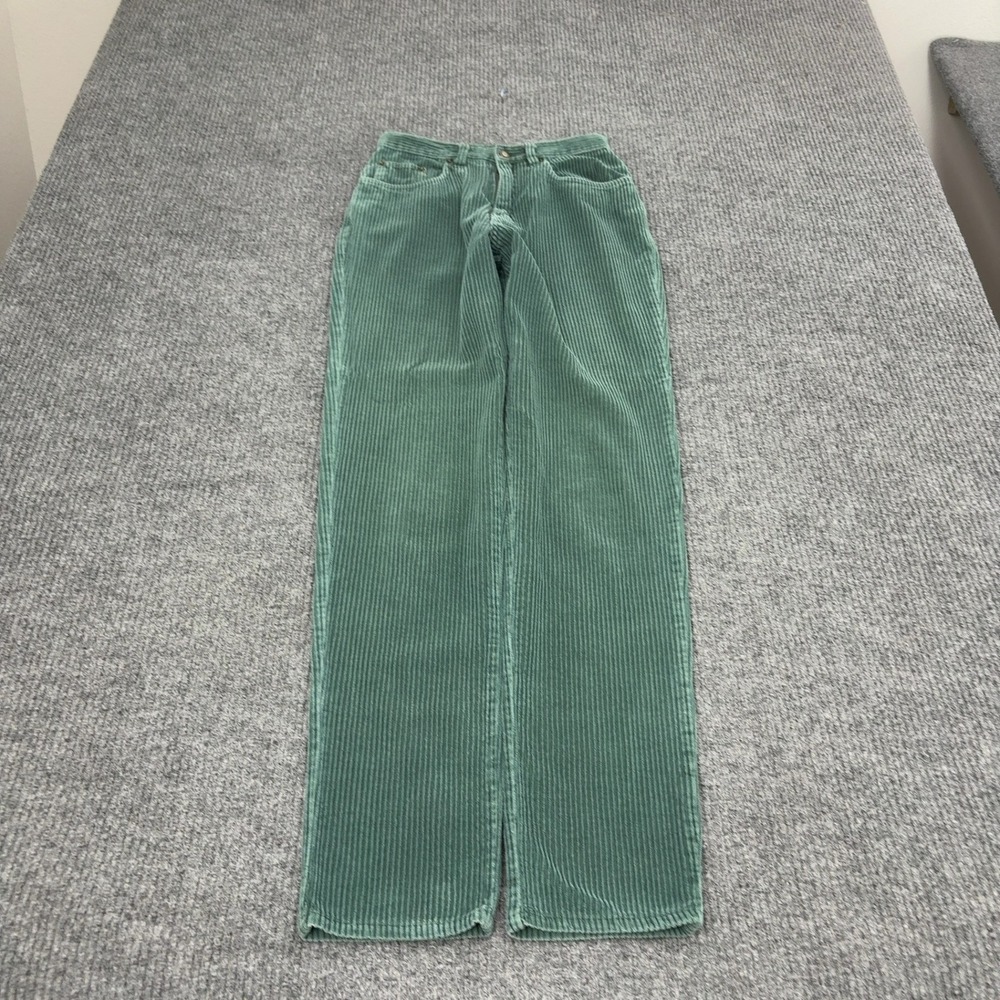 Vintage Express Pants Women 3/4 Green Cotton Corduroy High Rise Straight Retro